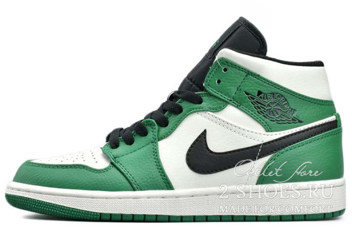 Кроссовки Nike Air Jordan 1 Mid Celtics Pine Green 852542-301 зеленые, кожаные
