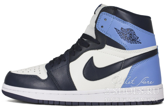 Кроссовки Nike Air Jordan 1 High Obsidian UNC 555088-140 белые, синие, кожаные