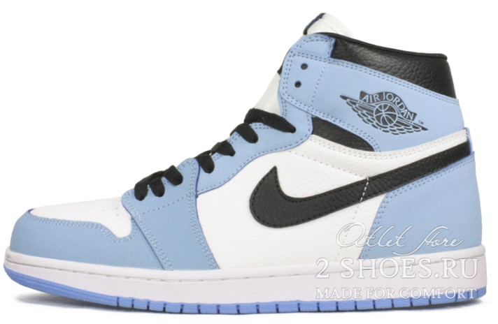 Кроссовки Nike Air Jordan 1 High Winter White University Blue Black  белые, синие, кожаные